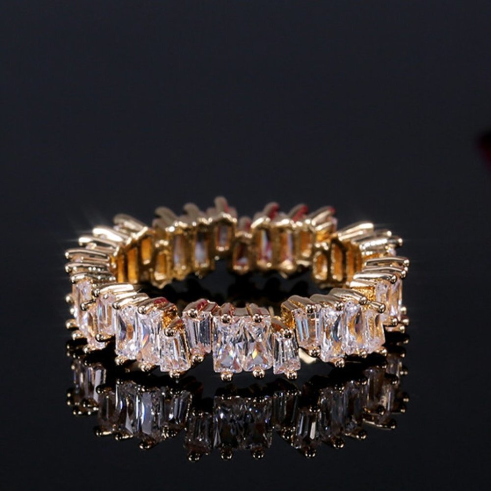 💞Handmade Rectangle Combined Gemstones Eternity Gold Ring for Women, VIP412